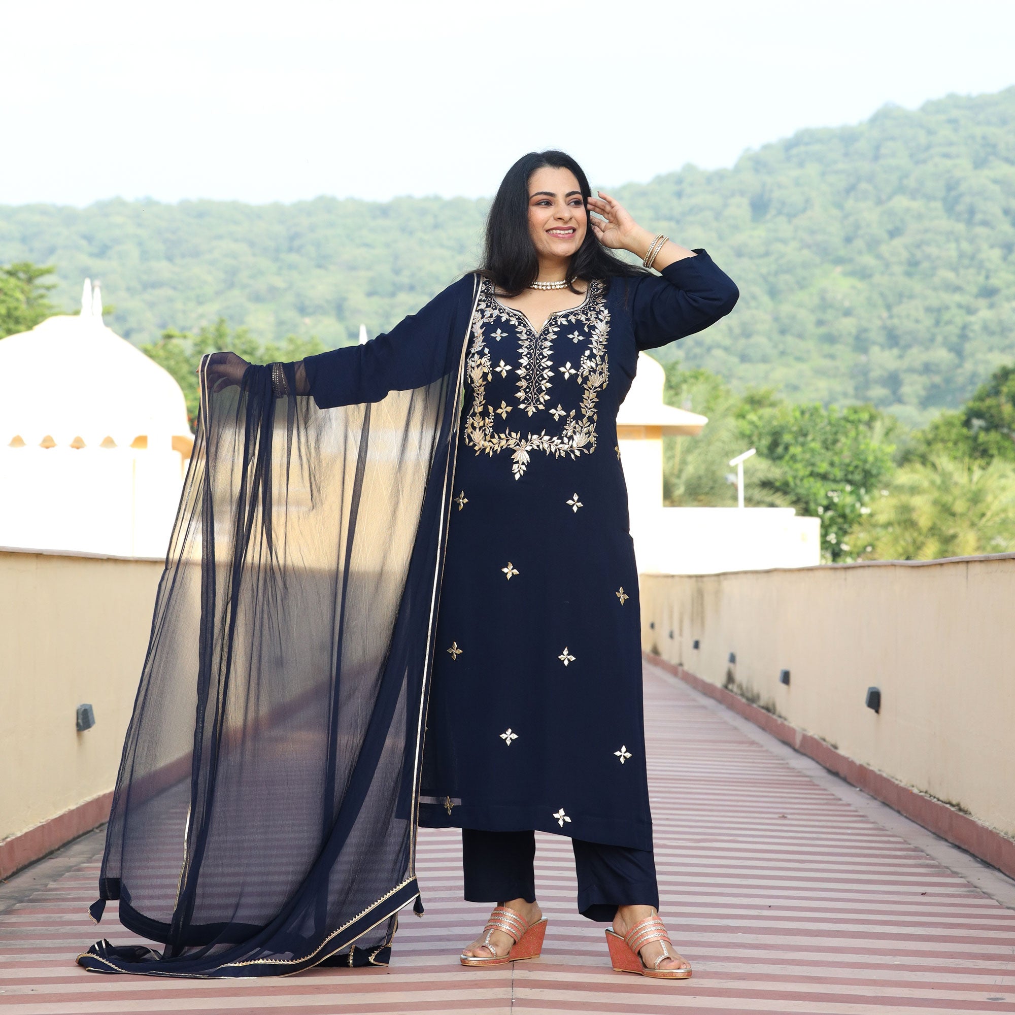 Mystical Blue Gota Patti Handwork Pure Georgette Kurta