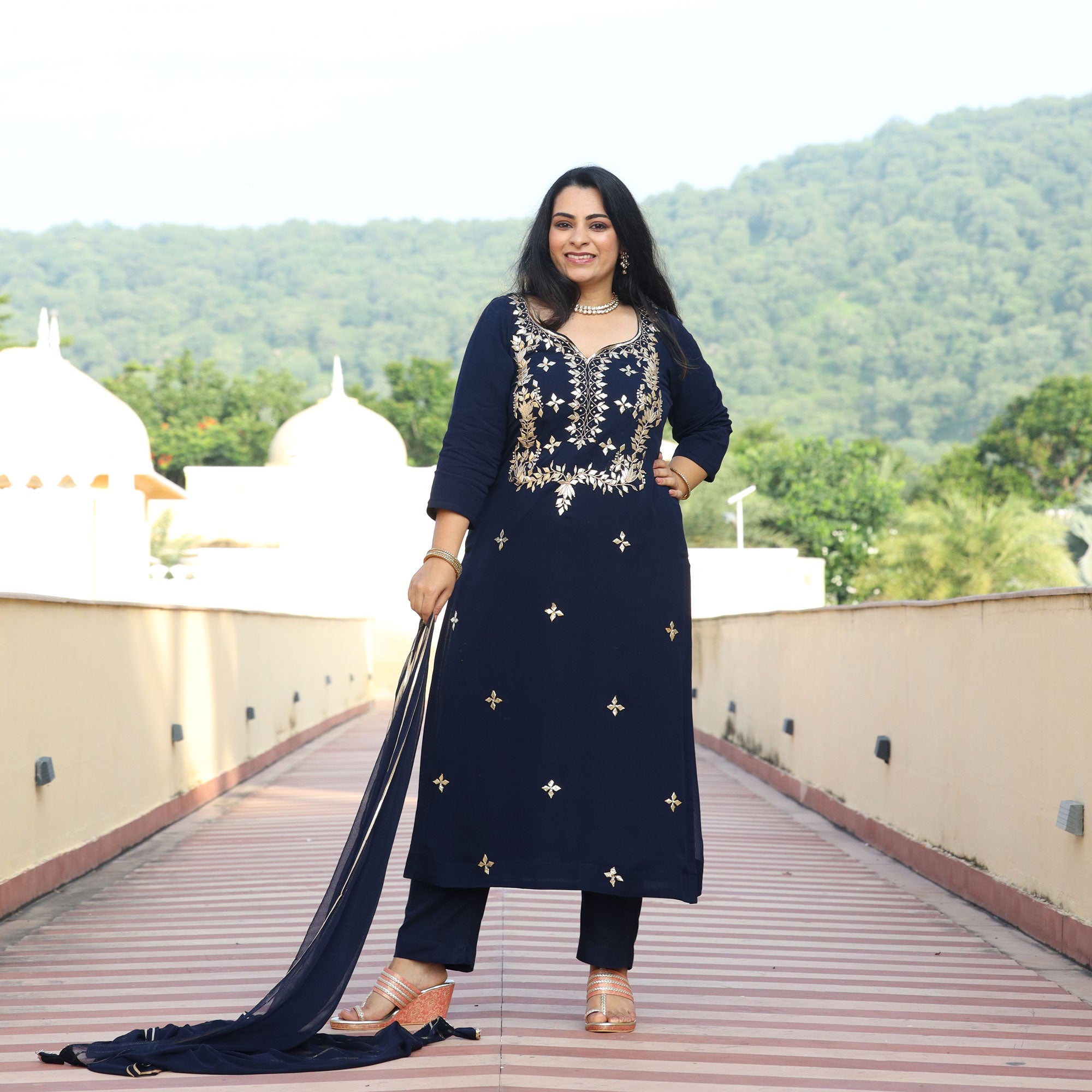 Mystical Blue Gota Patti Handwork Pure Georgette Suit Set