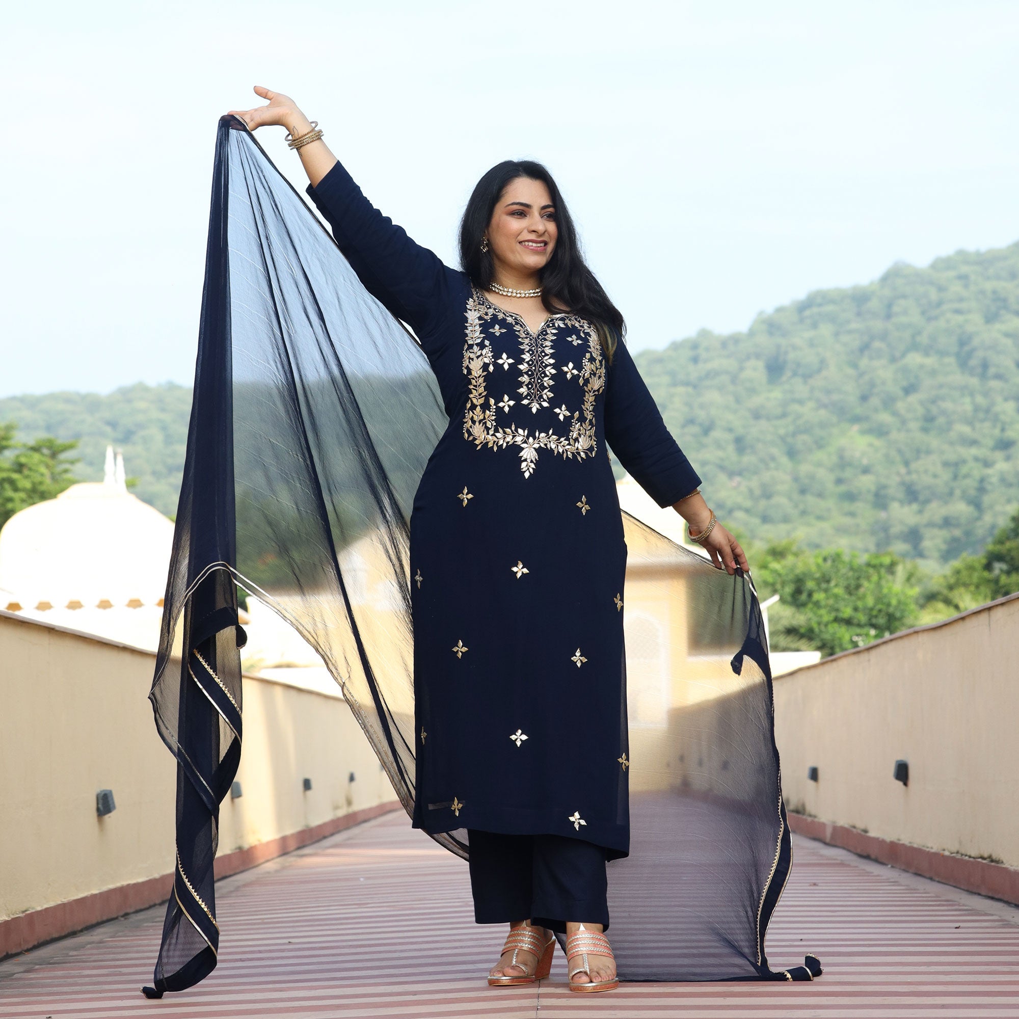 Mystical Blue Gota Patti Handwork Pure Georgette Suit Set