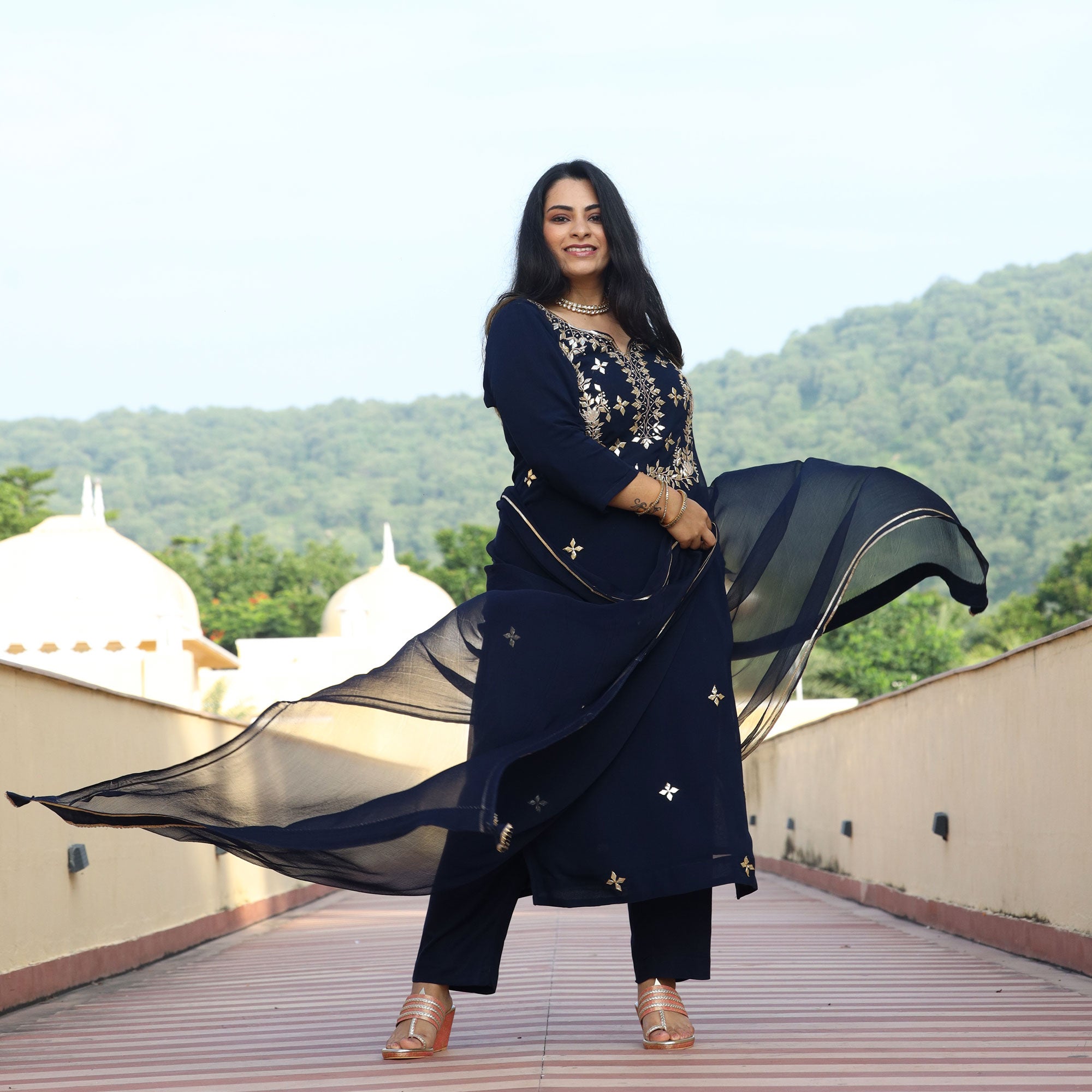 Mystical Blue Gota Patti Handwork Pure Georgette Suit Set