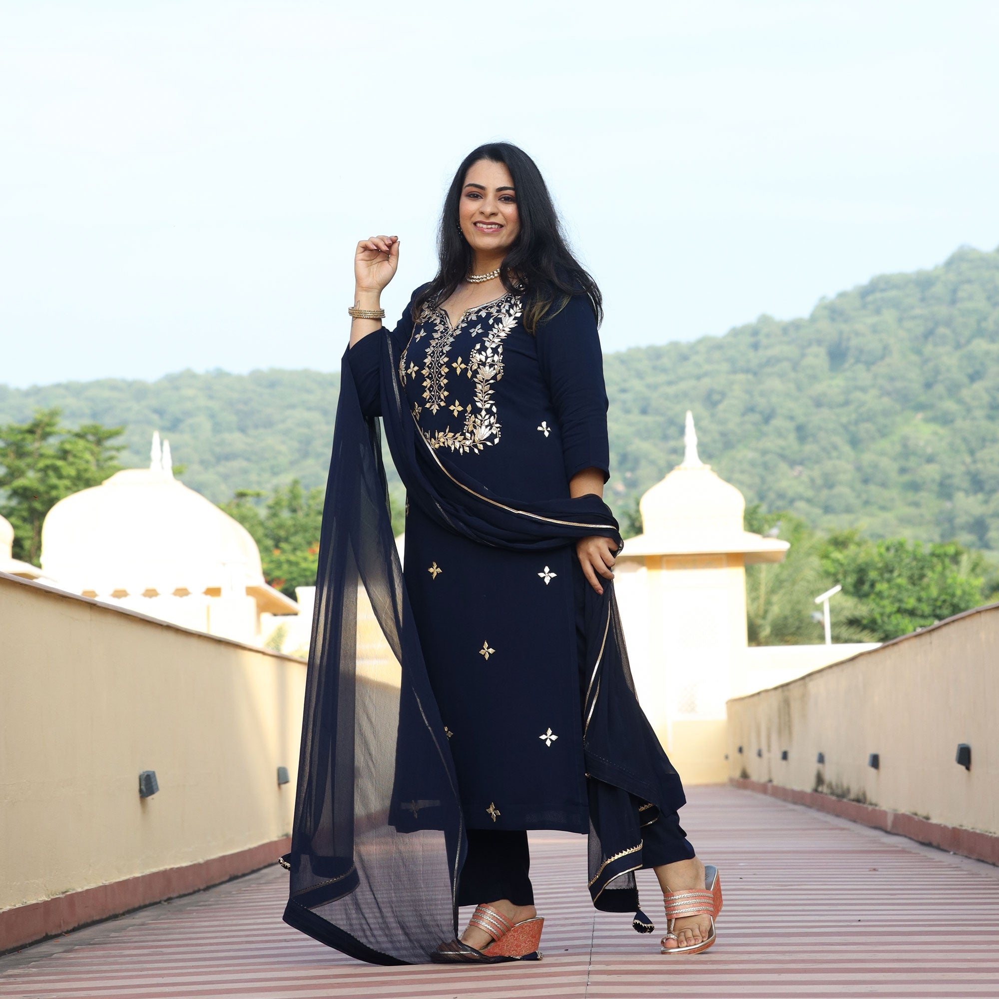Mystical Blue Gota Patti Handwork Pure Georgette Suit Set