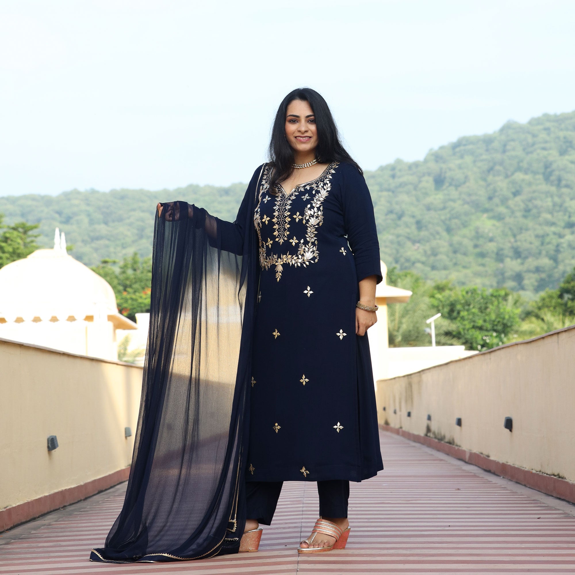 Mystical Blue Gota Patti Handwork Pure Georgette Suit Set