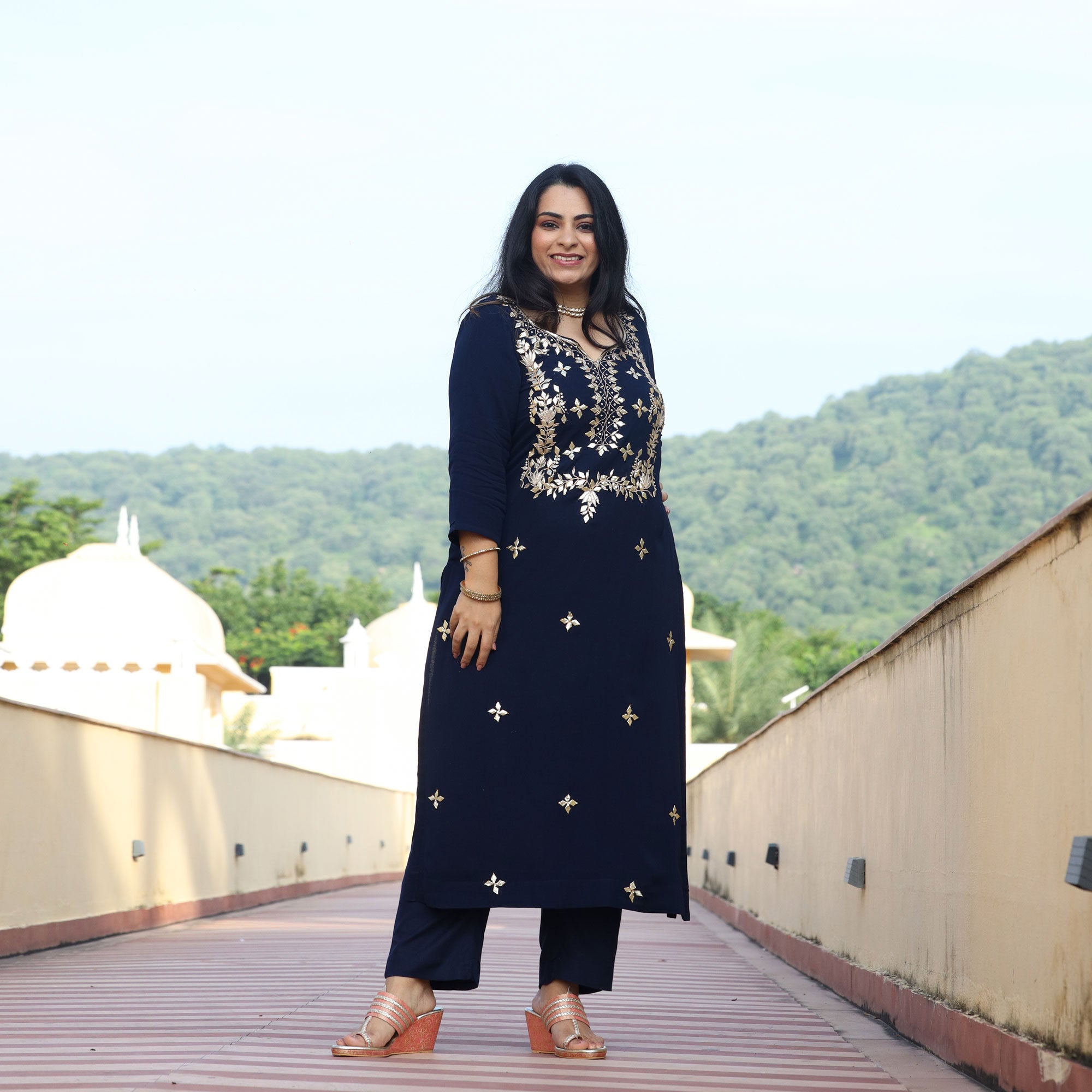 Mystical Blue Gota Patti Handwork Pure Georgette Kurta