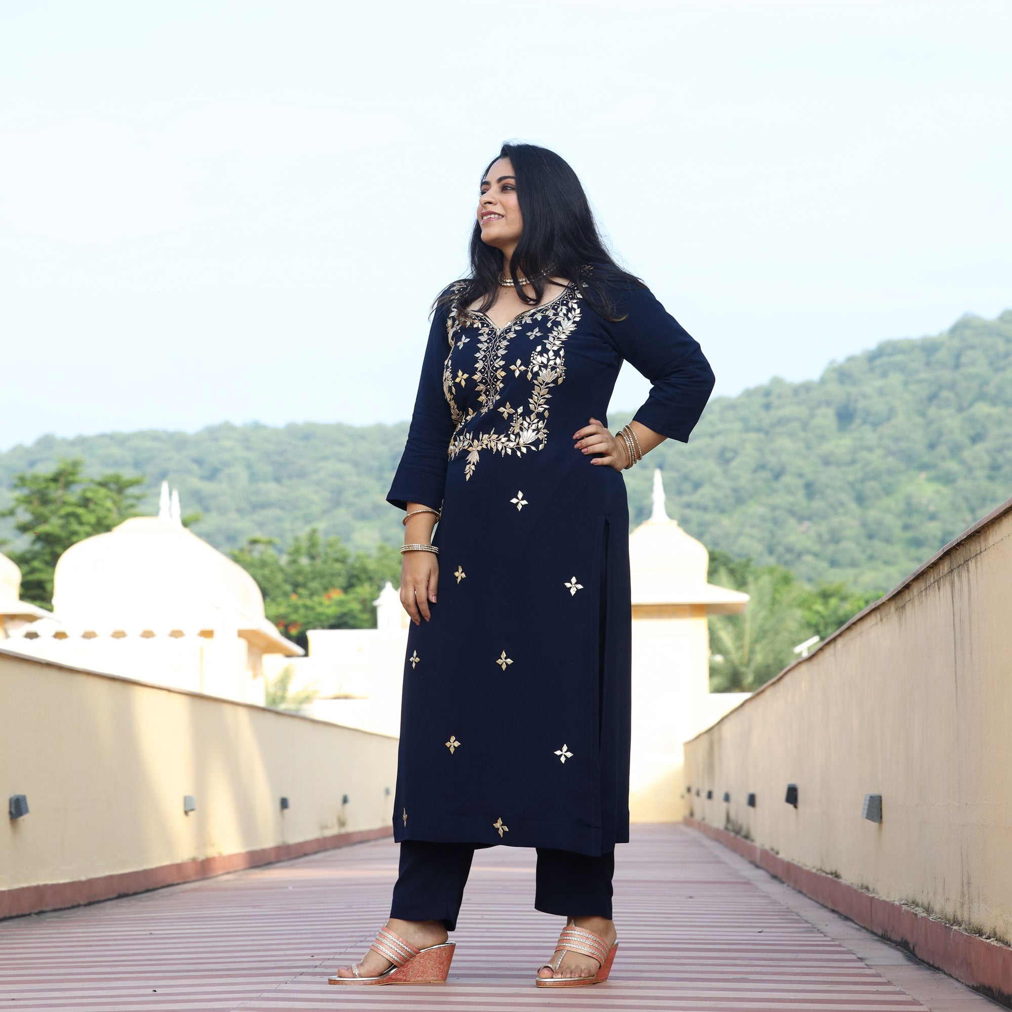 Mystical Blue Gota Patti Handwork Pure Georgette Kurta