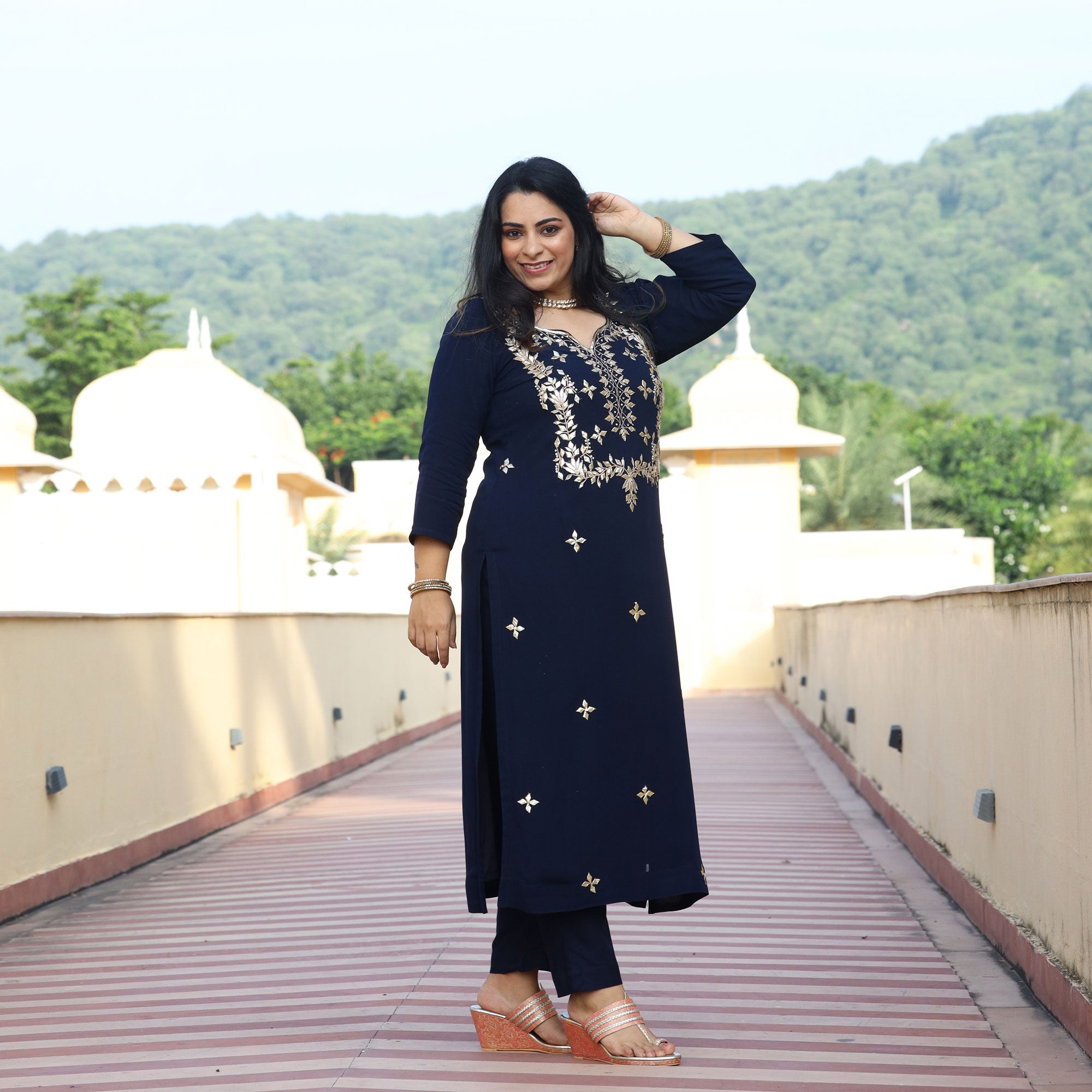 Mystical Blue Gota Patti Handwork Pure Georgette Suit Set