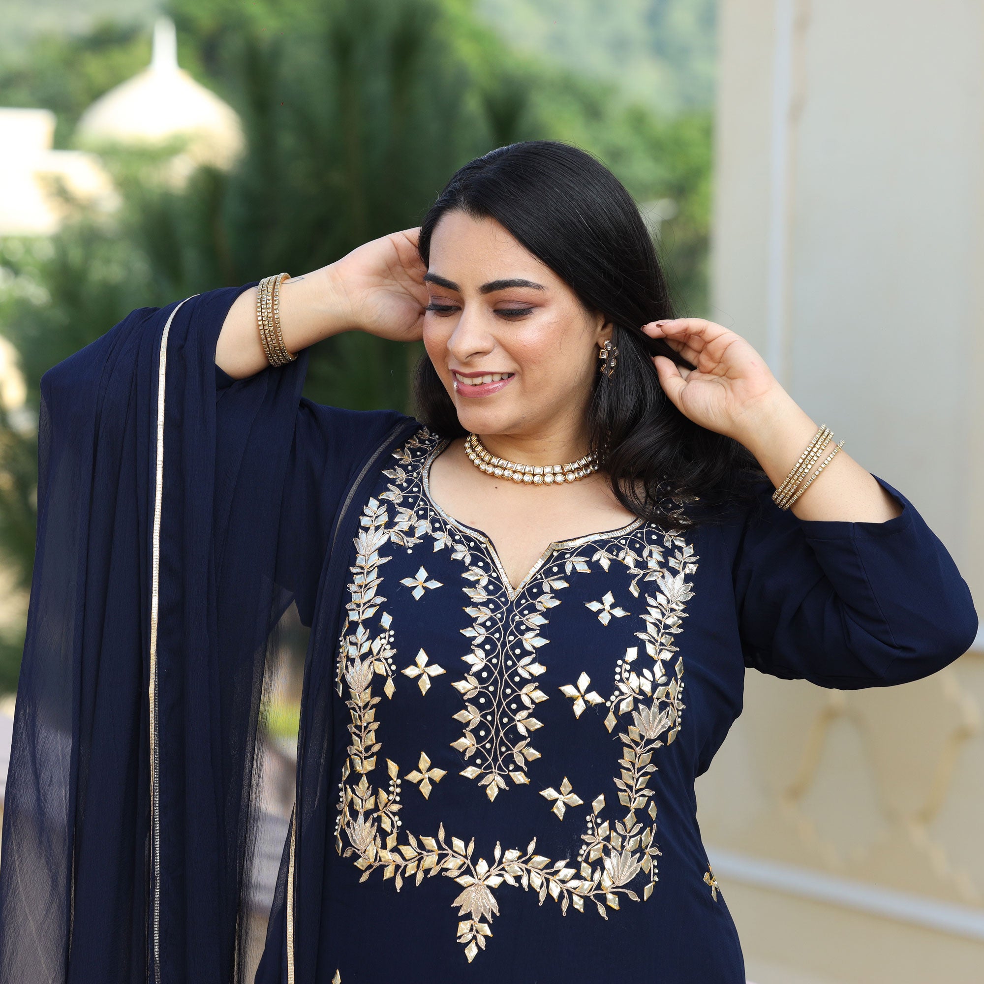 Mystical Blue Gota Patti Handwork Pure Georgette Suit Set