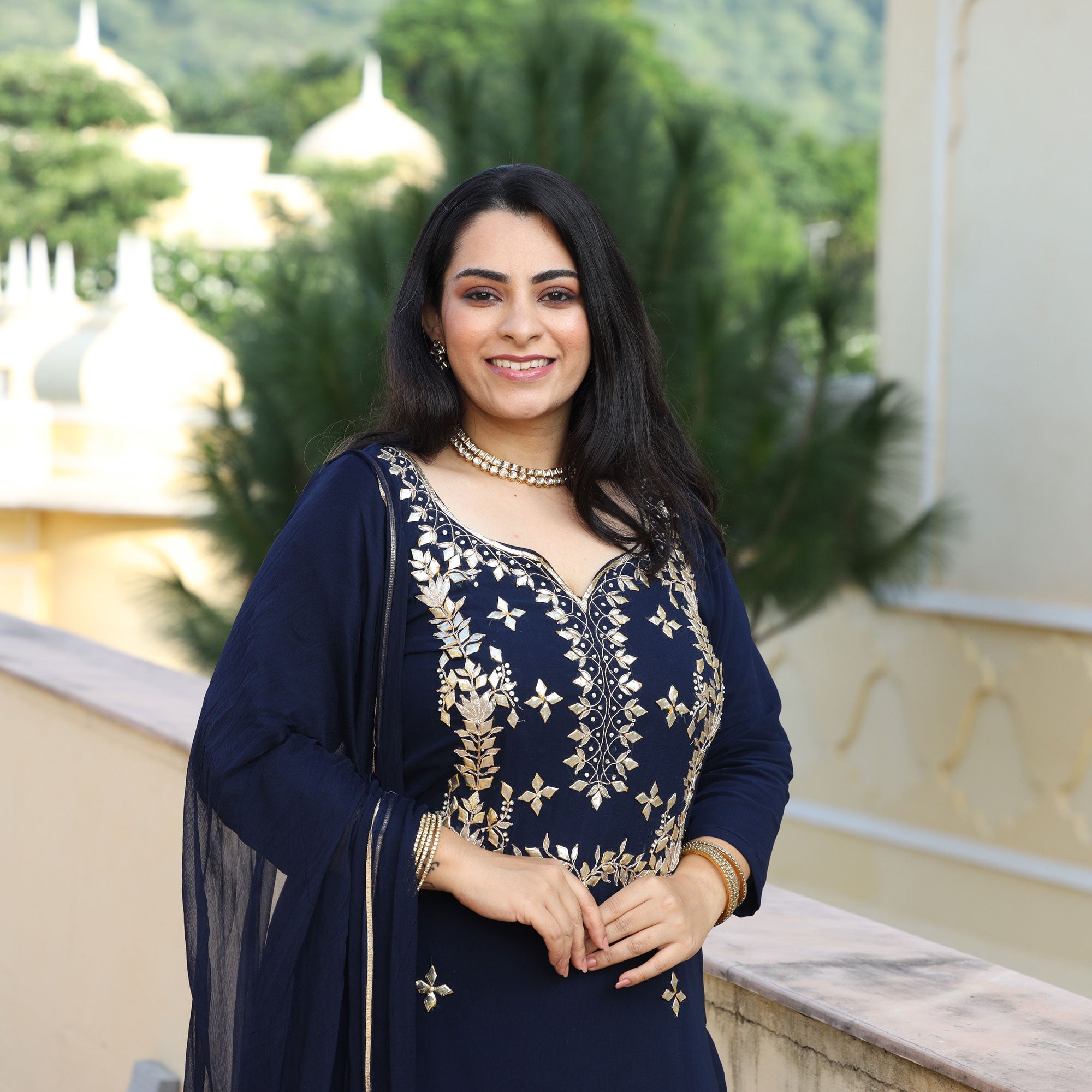 Mystical Blue Gota Patti Handwork Pure Georgette Suit Set