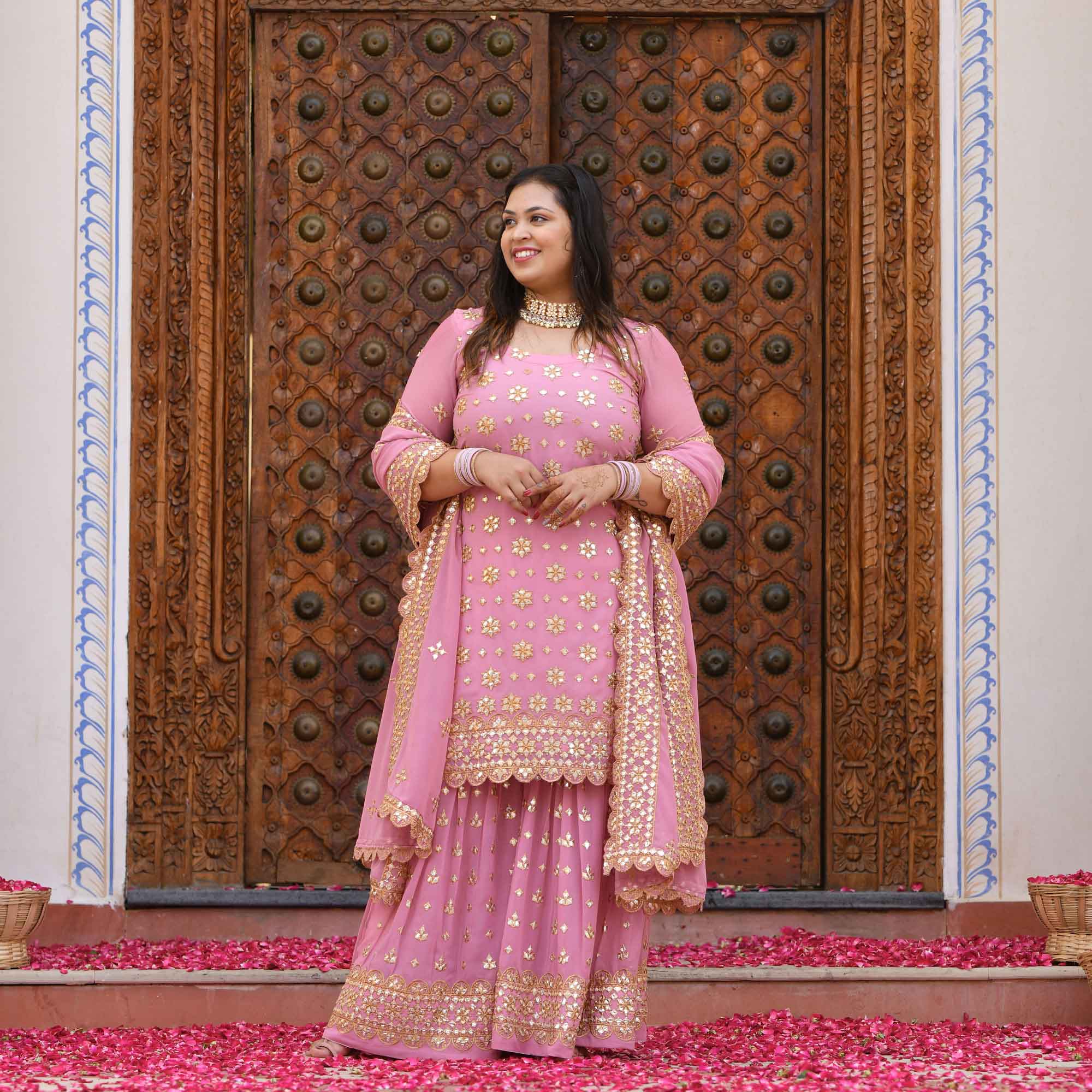 Deep Blush Gota Patti Georgette Sharara Set