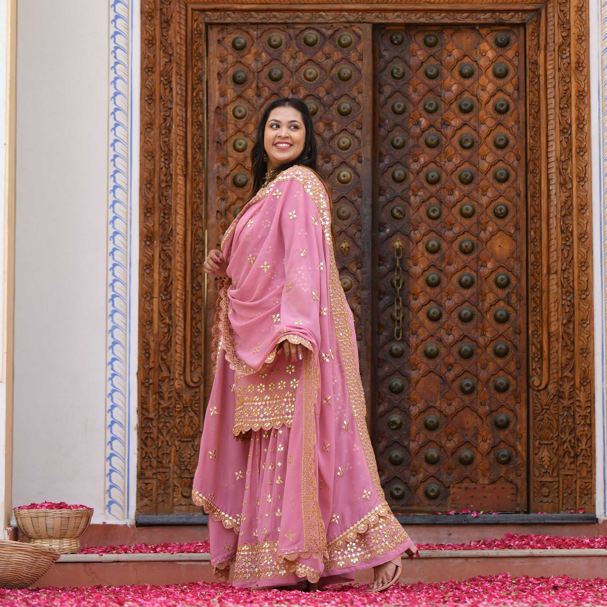 Deep Blush Gota Patti Georgette Sharara Set