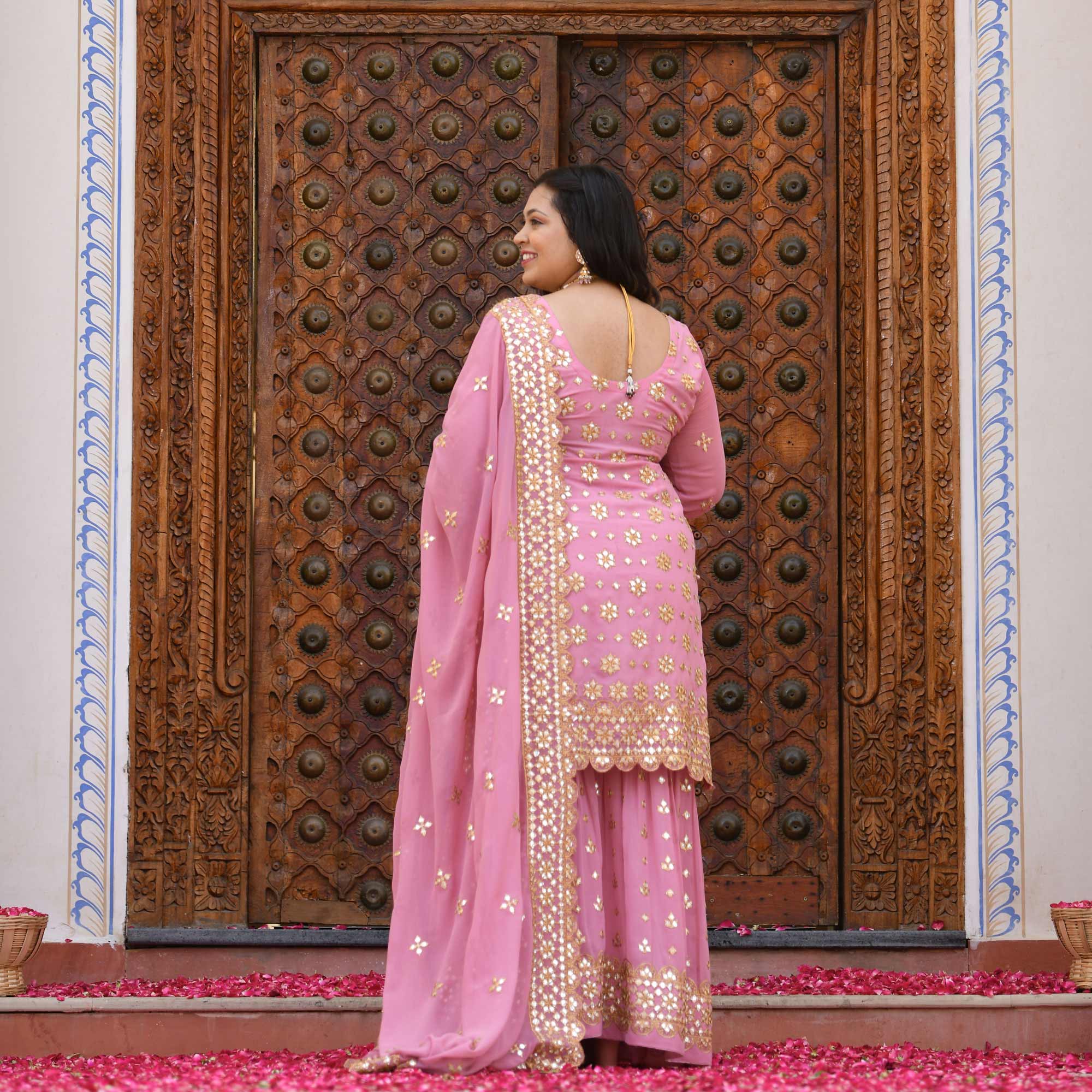 Deep Blush Gota Patti Georgette Sharara Set