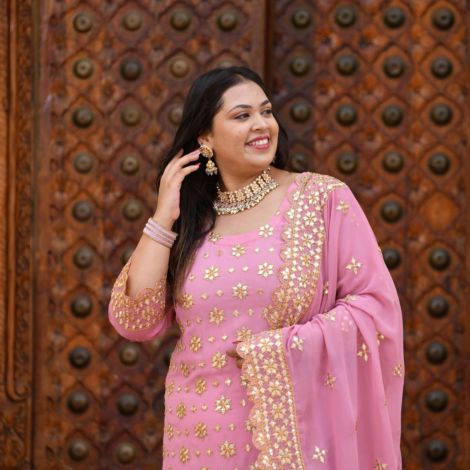Deep Blush Gota Patti Georgette Sharara Set