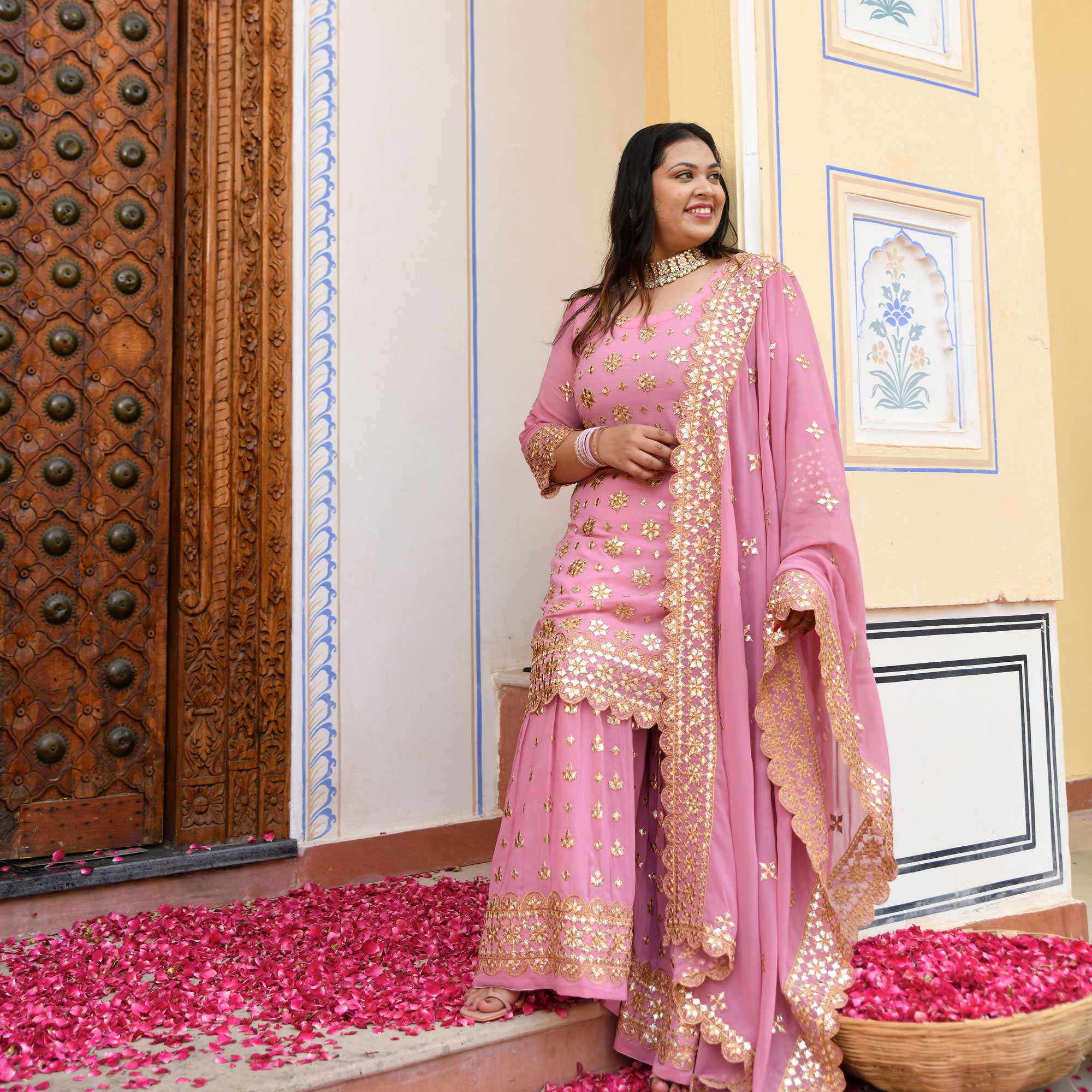 Deep Blush Gota Patti Georgette Sharara Set