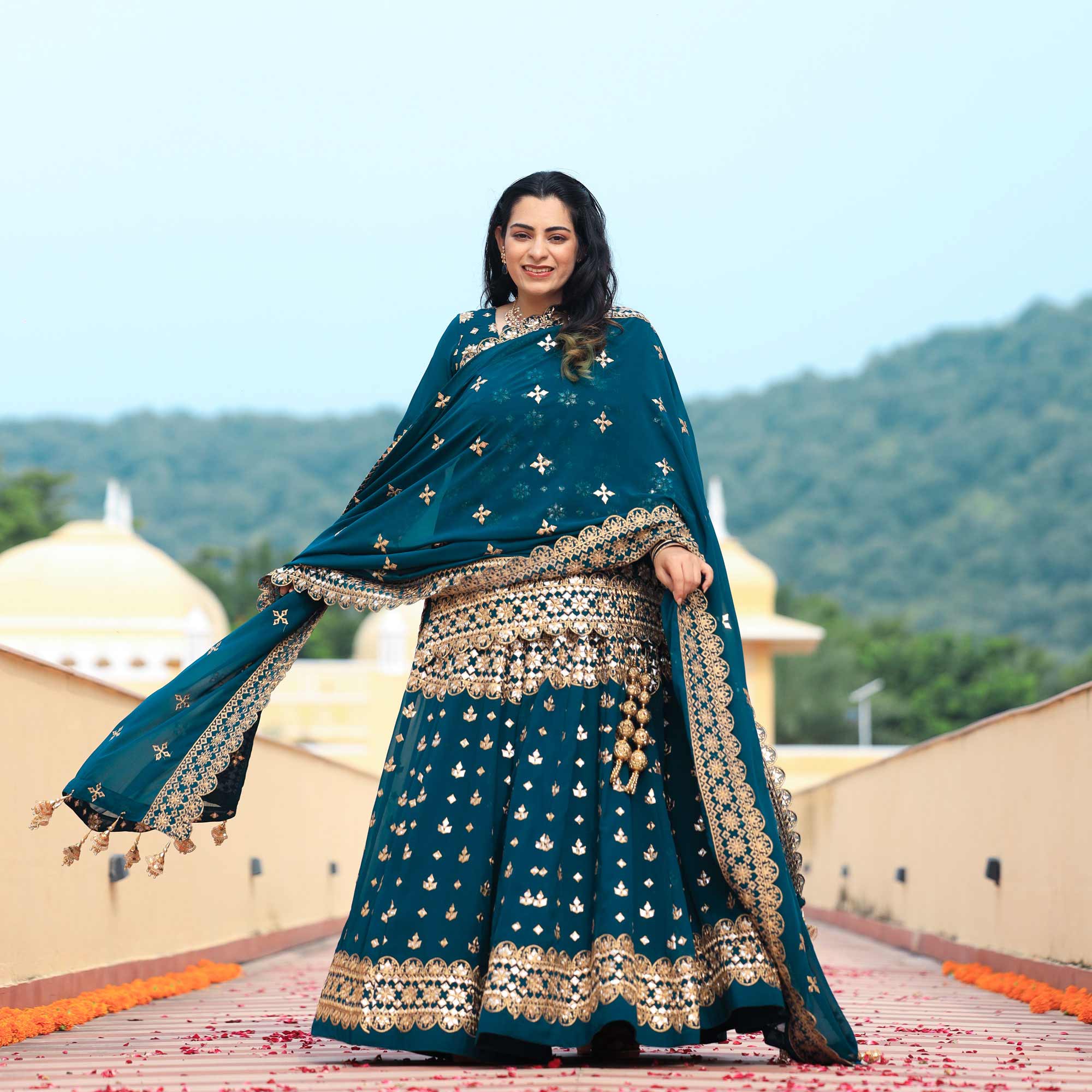 Peacock Blue Gota Patti Georgette Lehenga Set