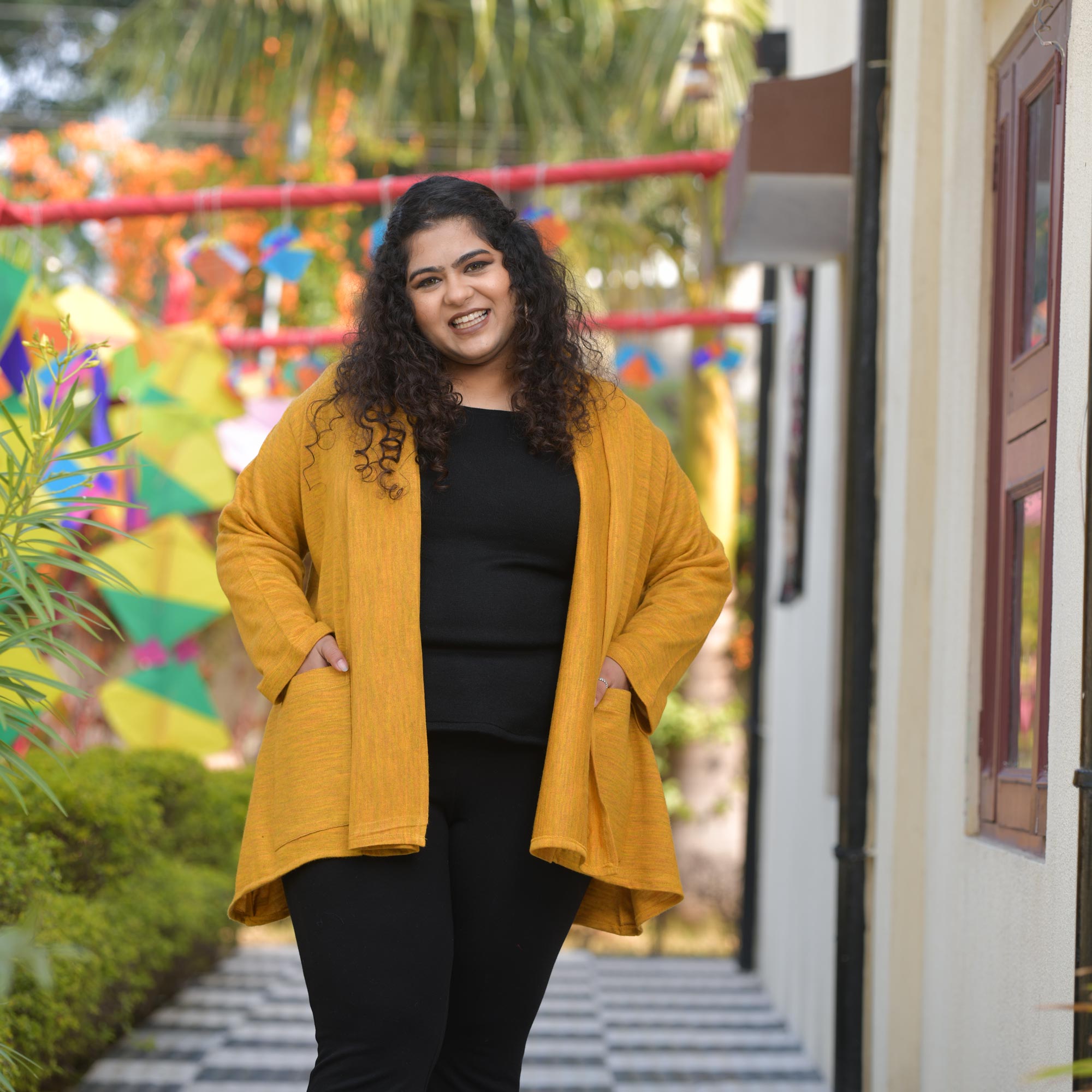 Woollen Sheen Gold Knitted Cape with Belt