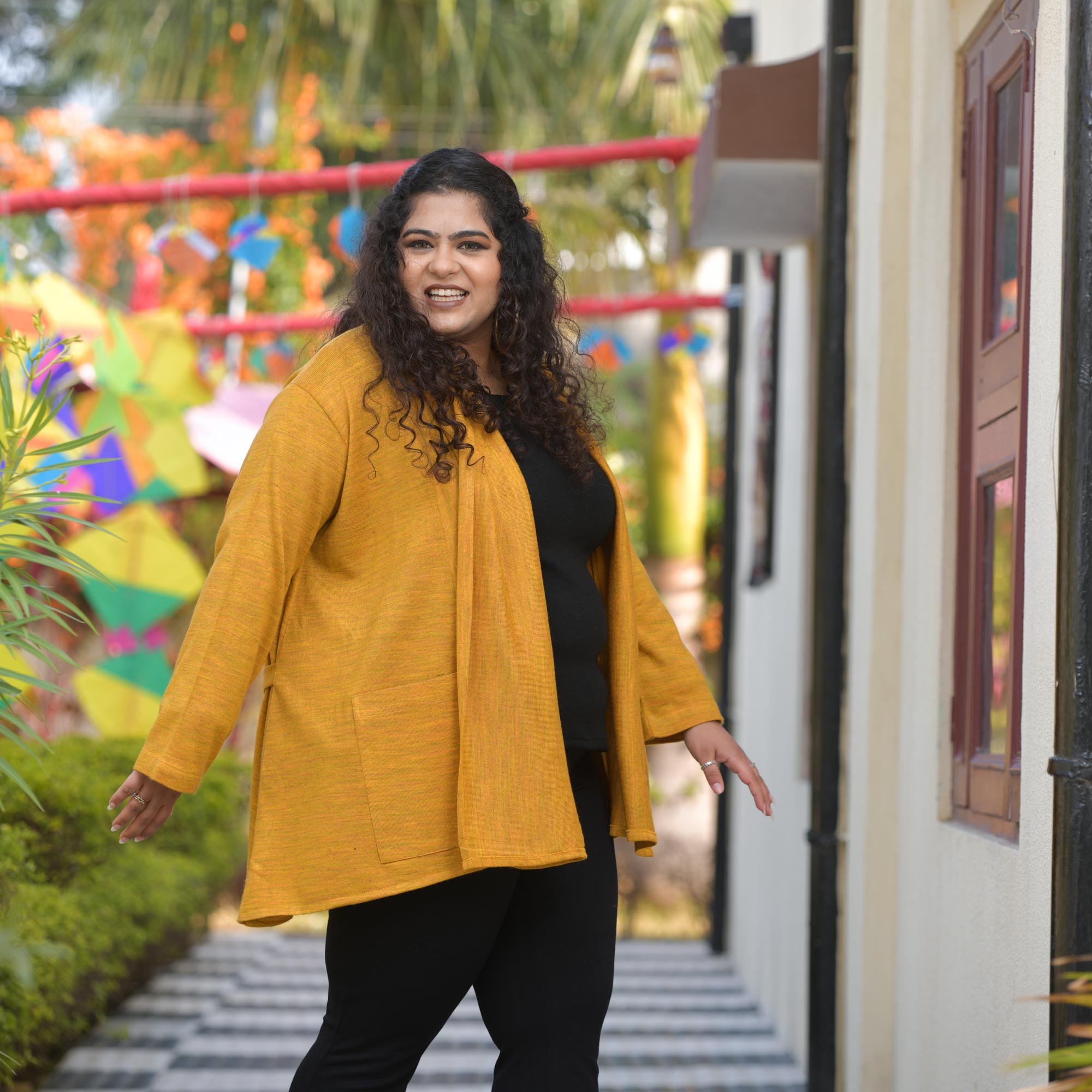 Woollen Sheen Gold Knitted Cape with Belt