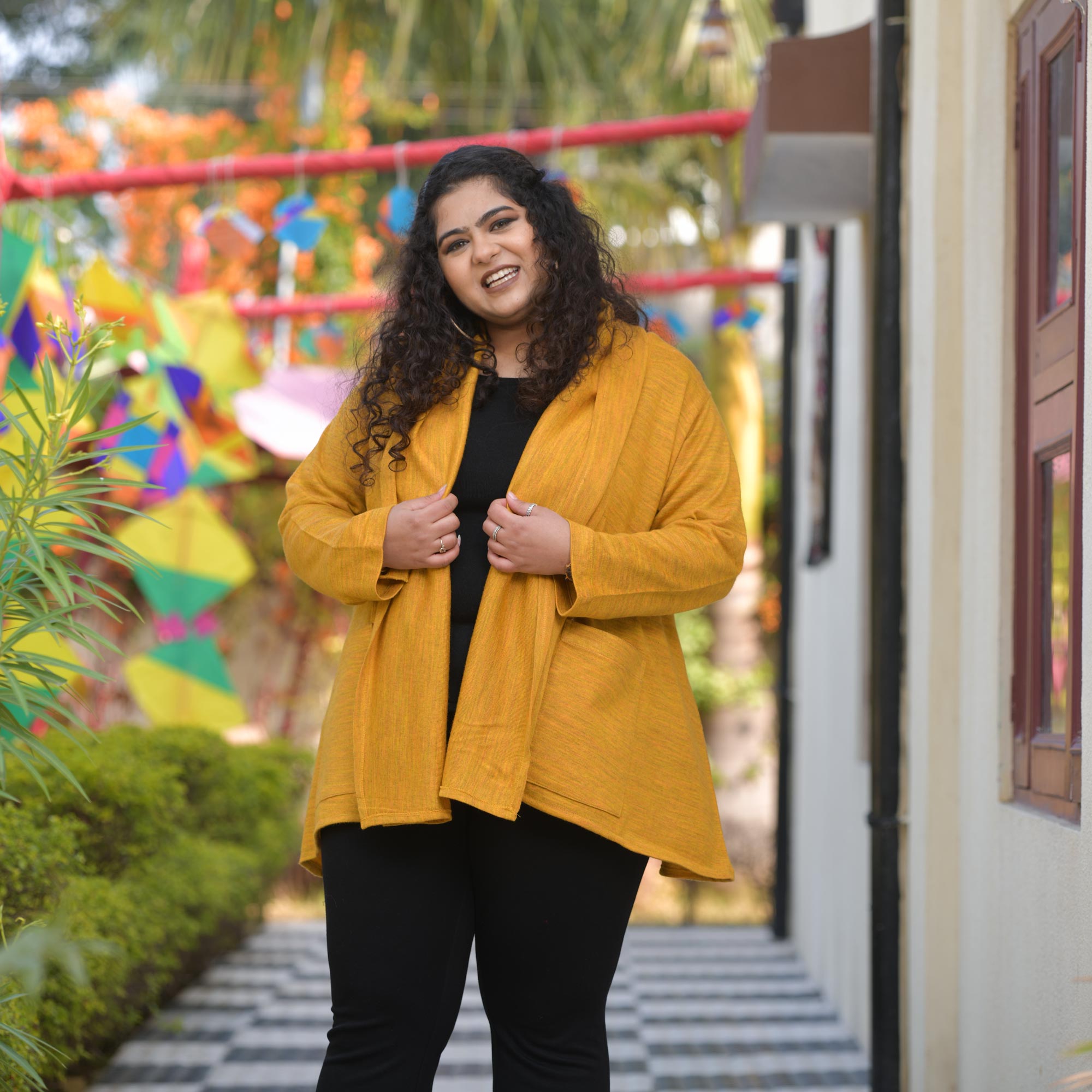 Woollen Sheen Gold Knitted Cape with Belt