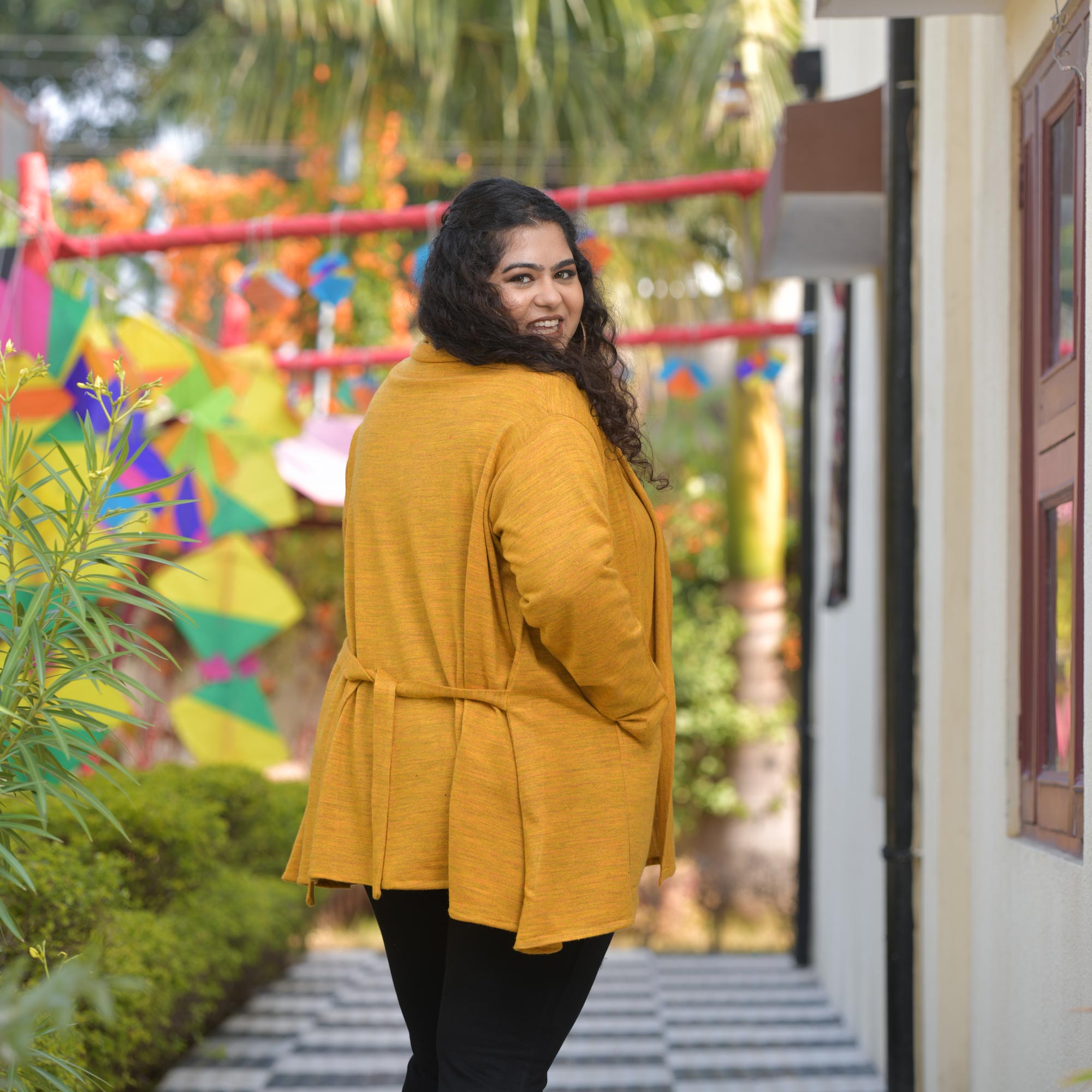 Woollen Sheen Gold Knitted Cape with Belt