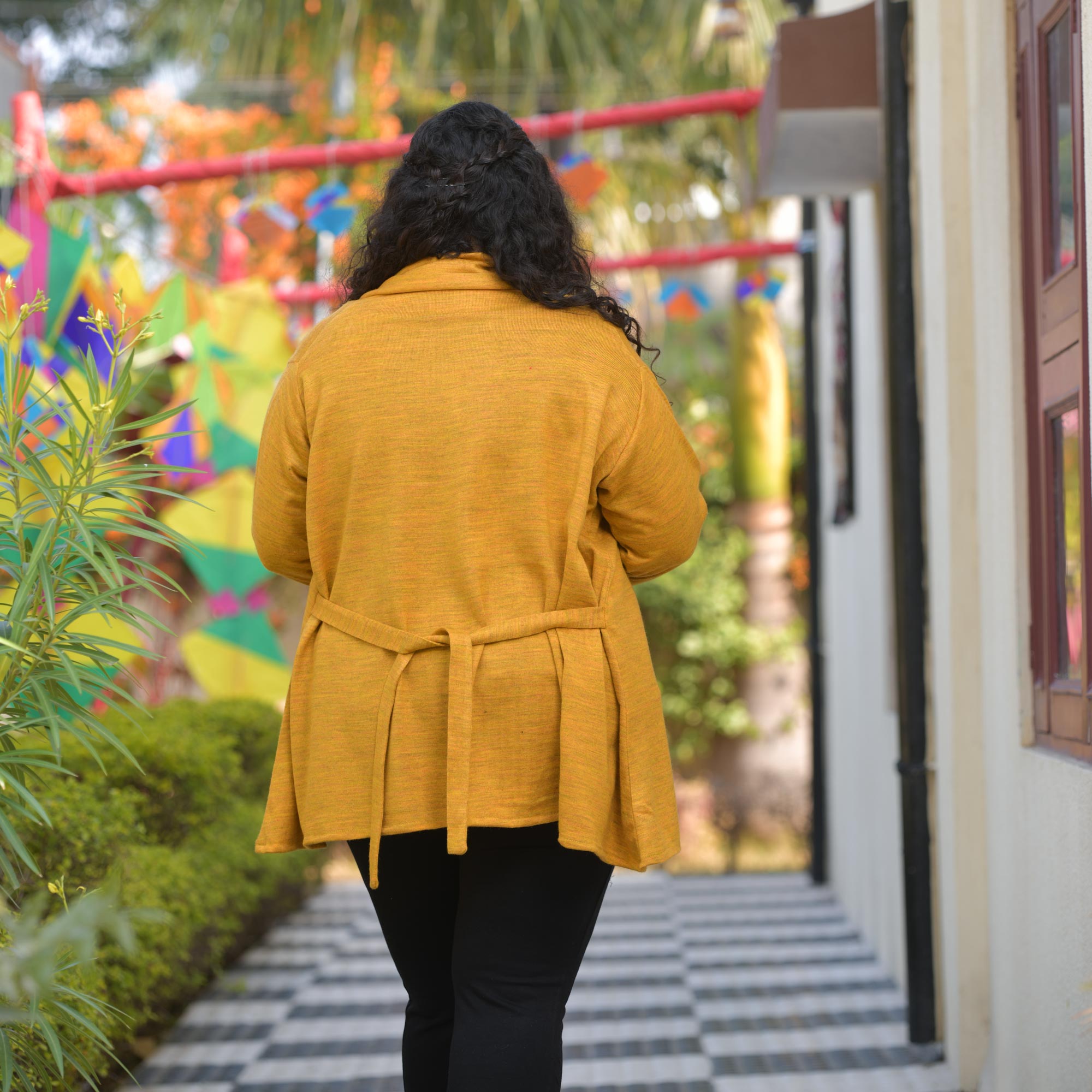 Woollen Sheen Gold Knitted Cape with Belt