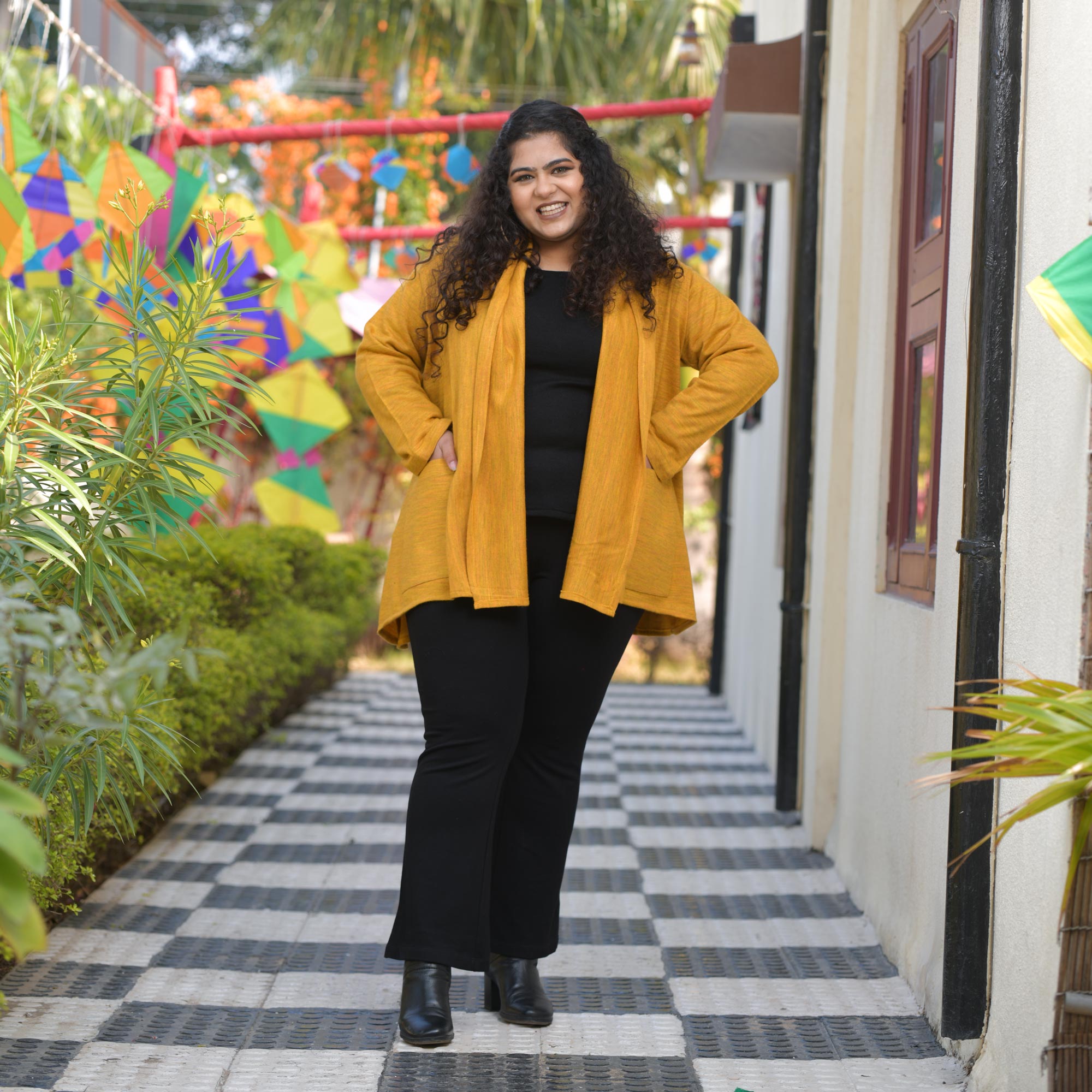 Woollen Sheen Gold Knitted Cape with Belt