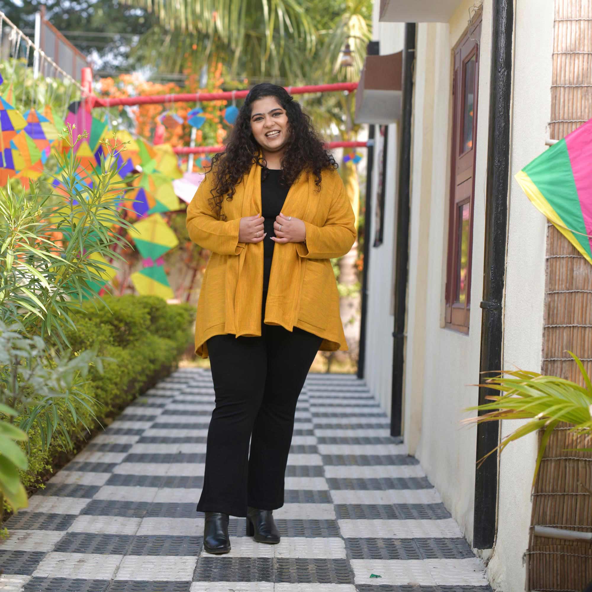 Woollen Sheen Gold Knitted Cape with Belt