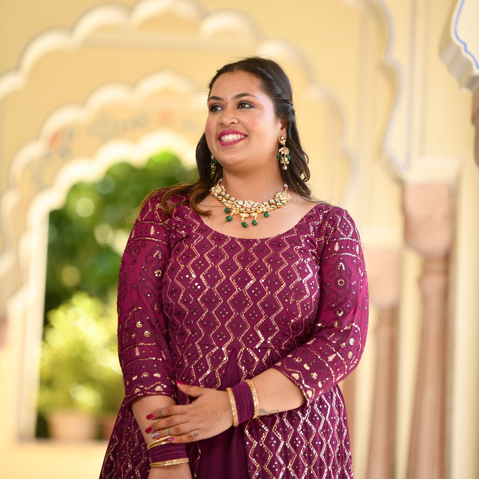 Wine Thread Embroidered Georgette Anarkali Dress