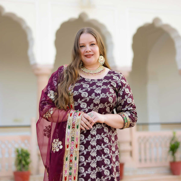 Cherry Nightfall Banarasi Embroidered Suit Set