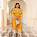 Marigold Thread Embroidered Kota Silk Suit Set