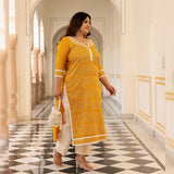 Marigold Thread Embroidered Kota Silk Suit Set
