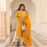 Marigold Thread Embroidered Kota Silk Suit Set