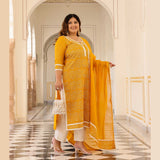 Marigold Thread Embroidered Kota Silk Suit Set