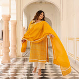 Marigold Thread Embroidered Kota Silk Suit Set