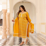 Marigold Thread Embroidered Kota Silk Suit Set