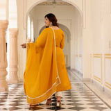 Marigold Thread Embroidered Kota Silk Suit Set