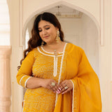 Marigold Thread Embroidered Kota Silk Suit Set