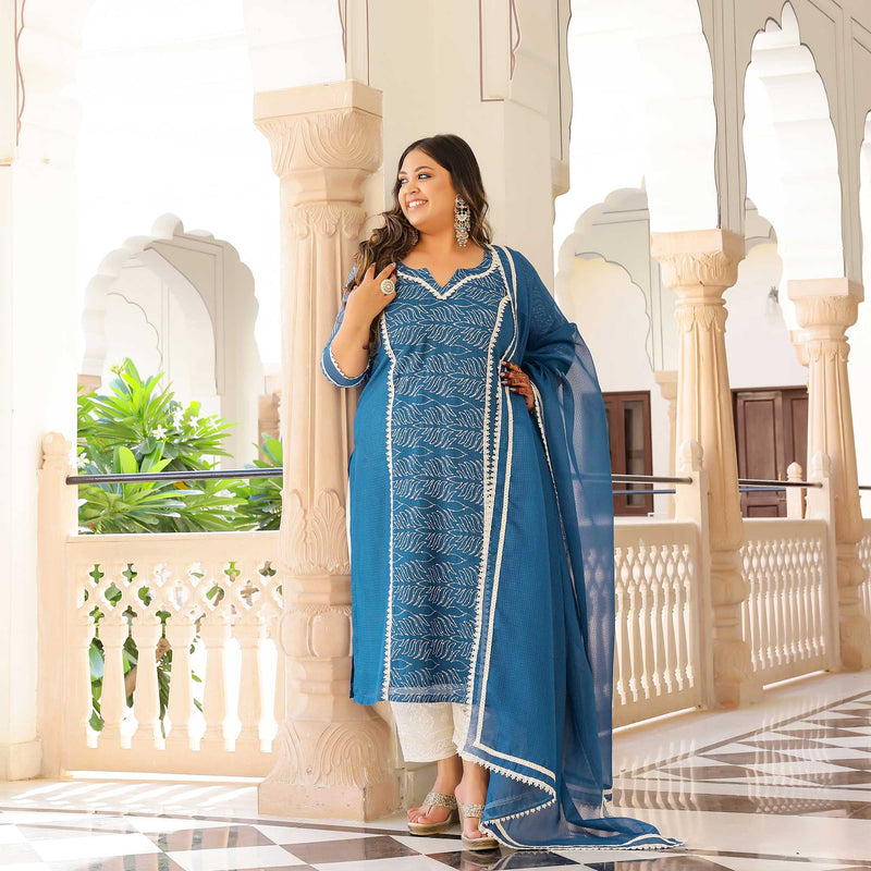 Neel Pankh Thread Embroidered Kota Silk Suit Set
