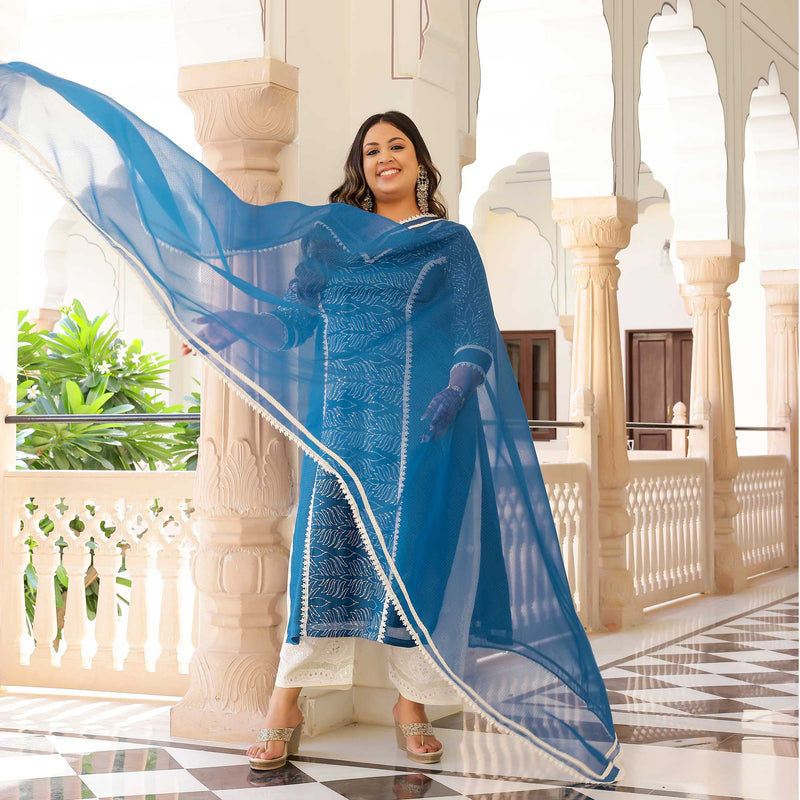 Neel Pankh Thread Embroidered Kota Silk Suit Set