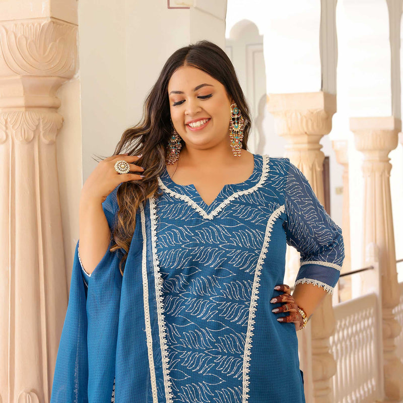 Neel Pankh Thread Embroidered Kota Silk Suit Set