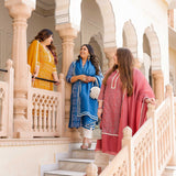 Marigold Thread Embroidered Kota Silk Suit Set