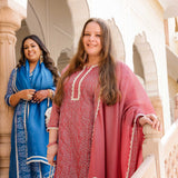 Rosemarry Pink Thread Embroidered Kota Silk Suit Set