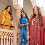 Rosemarry Pink Thread Embroidered Kota Silk Kurta