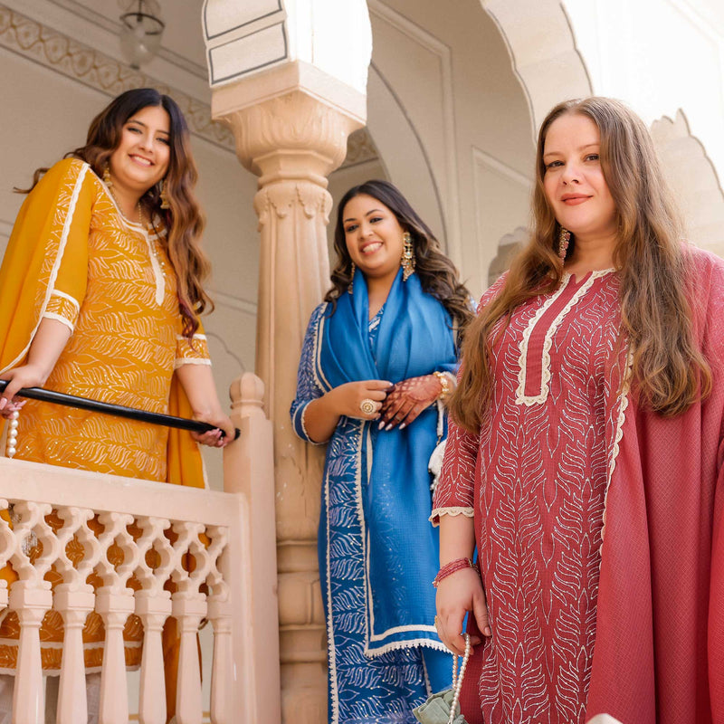 Rosemarry Pink Thread Embroidered Kota Silk Kurta