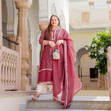 Rosemarry Pink Thread Embroidered Kota Silk Suit Set