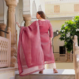 Rosemarry Pink Thread Embroidered Kota Silk Suit Set