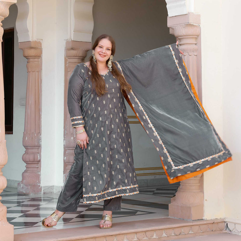 Smoky Whispers Velvet Sequin Kurta