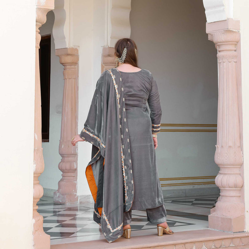 Smoky Whispers Velvet Sequin Kurta