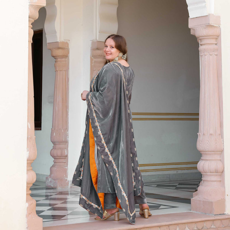 Smoky Whispers Velvet Sequin Kurta