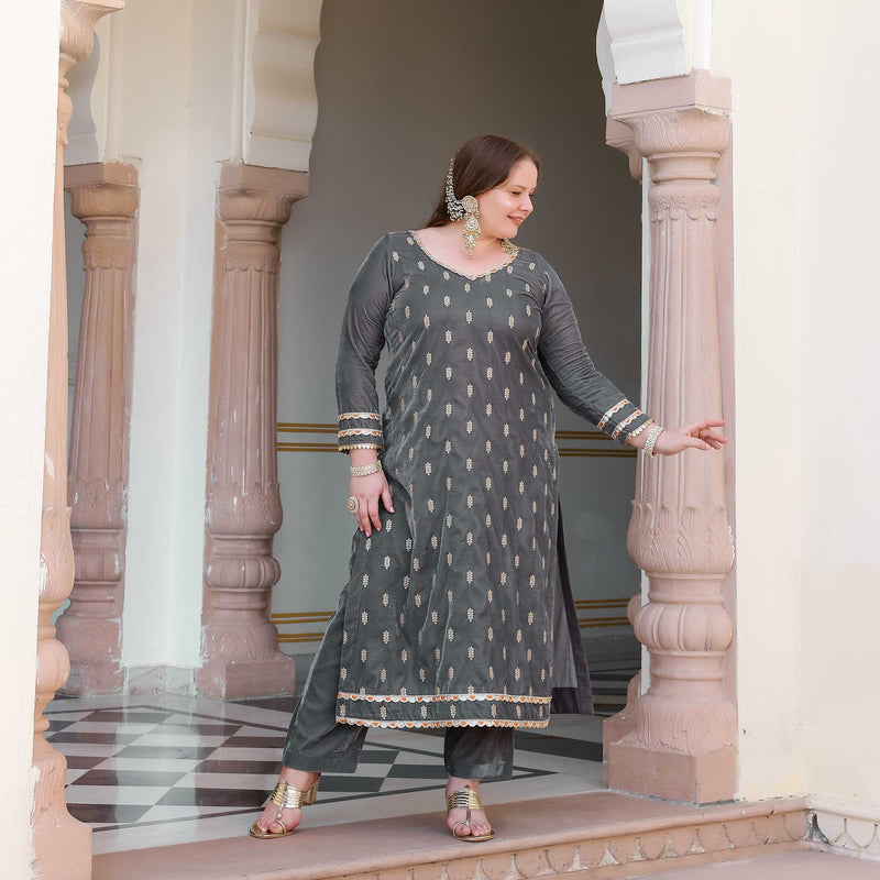 Smoky Whispers Velvet Sequin Kurta