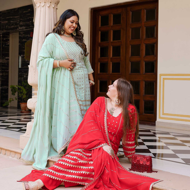 Radiant Red Gota Georgette Suit Set