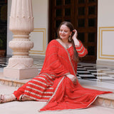 Radiant Red Gota Georgette Suit Set