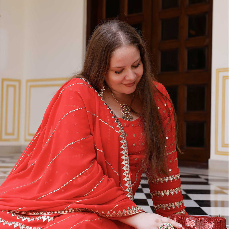 Radiant Red Gota Georgette Suit Set